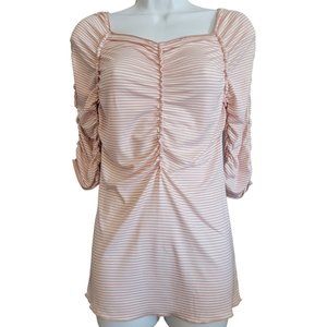 Max Studio 3/4 Sleeves PInk/White Striped Off-the-Shoulder Ruffled Small (EUC)